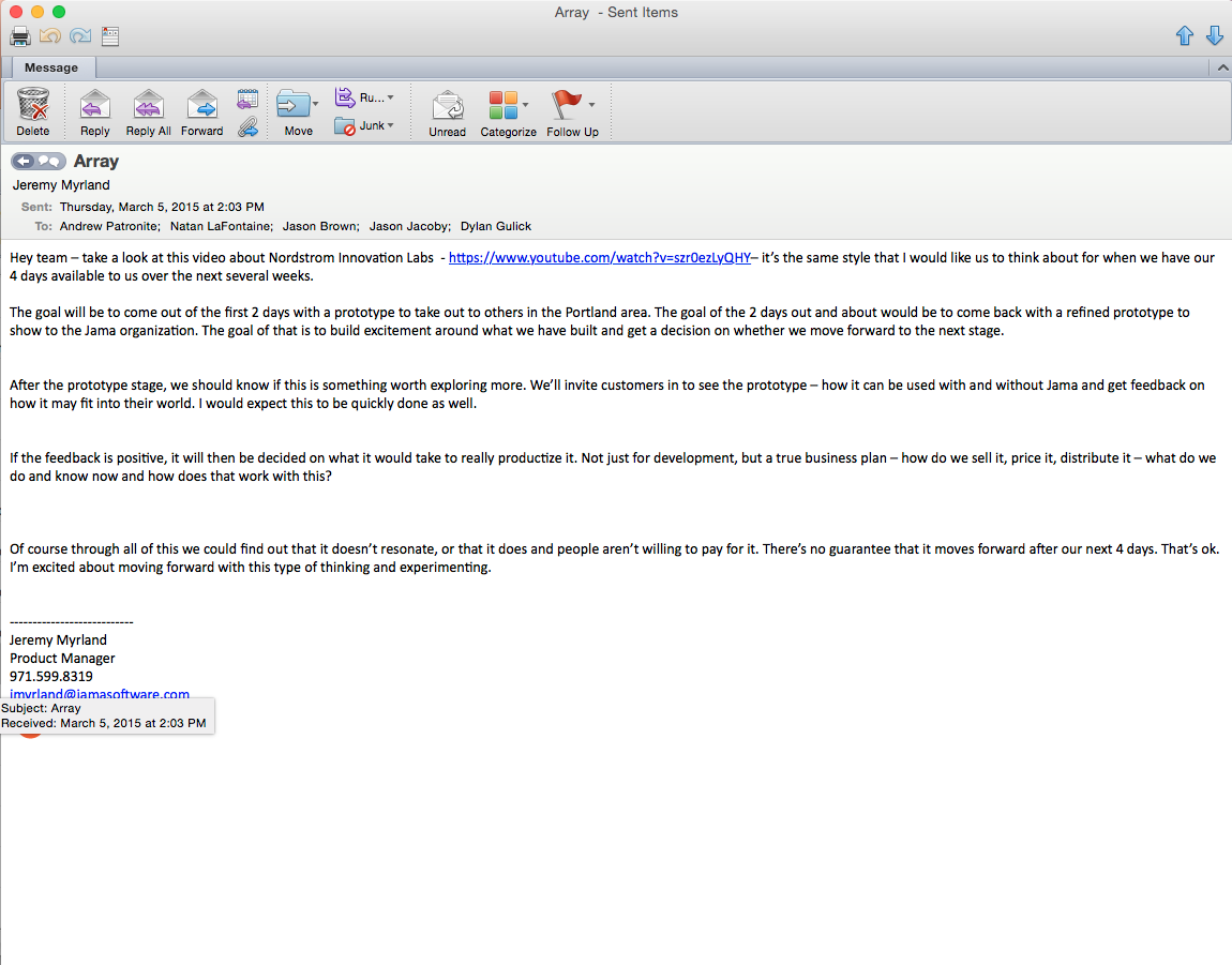 March kickoff email referencing the Nordstrom video