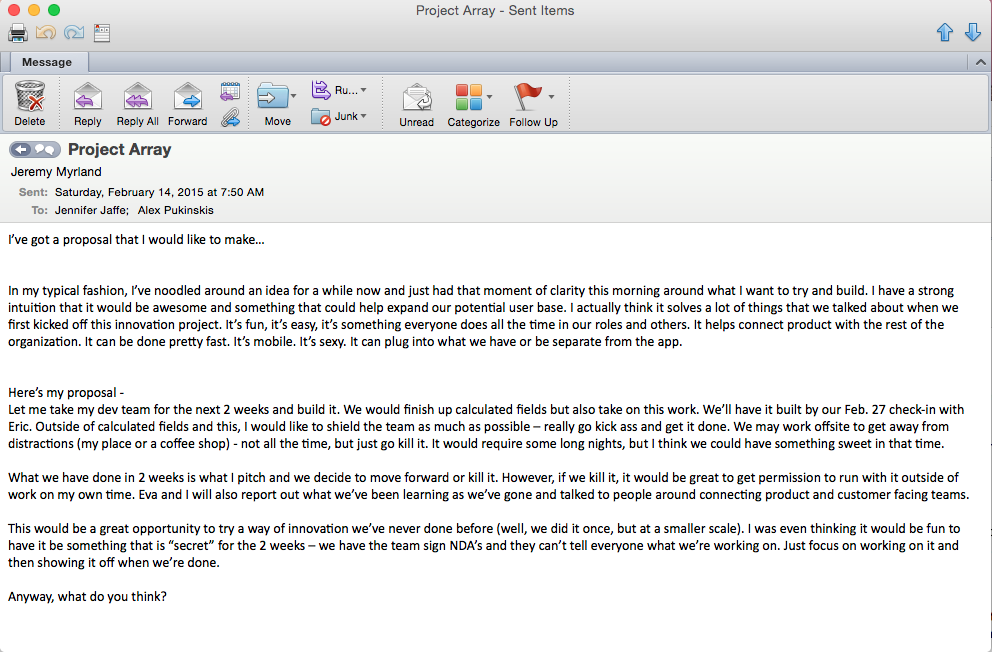 Valentine's Day pitch email to Jennifer and Alex